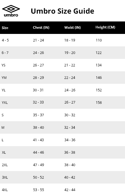 Umbro size on sale chart australia